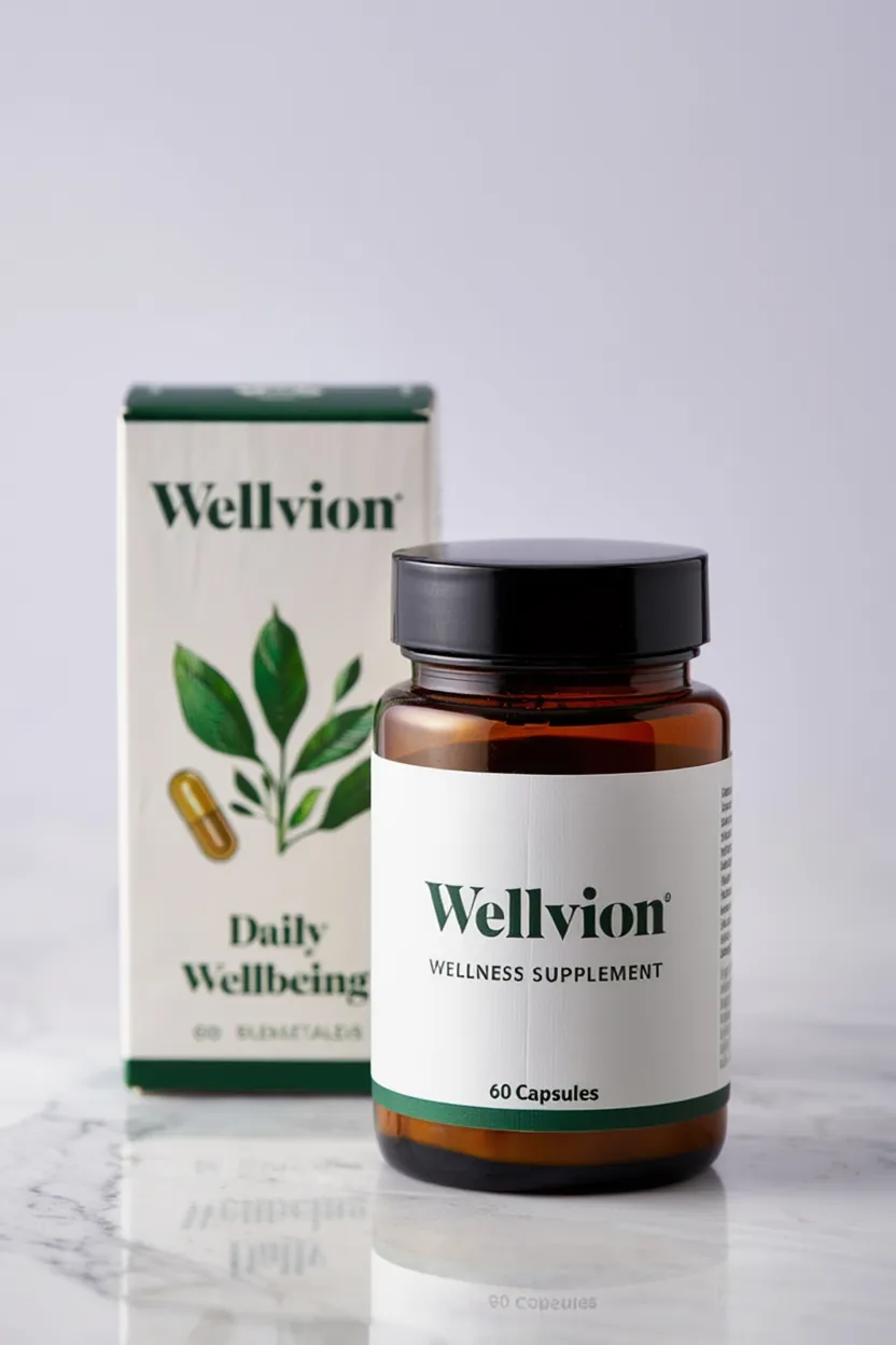 Wellvion wellness supplement packaging displayed against a clean background
